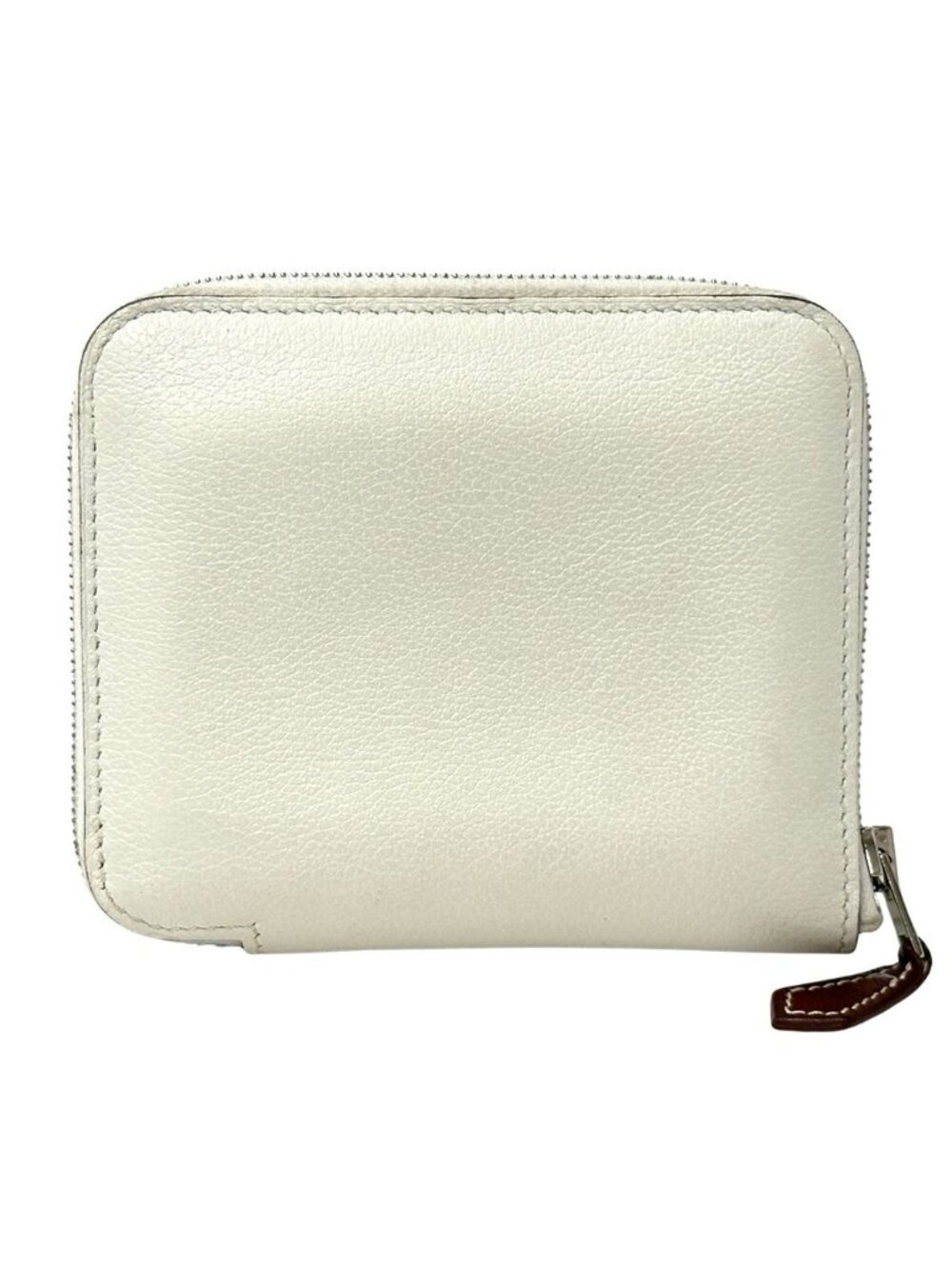 Hermes Card Case Azap Silk'in Compact Evercolor White Orange Silver Simple Small